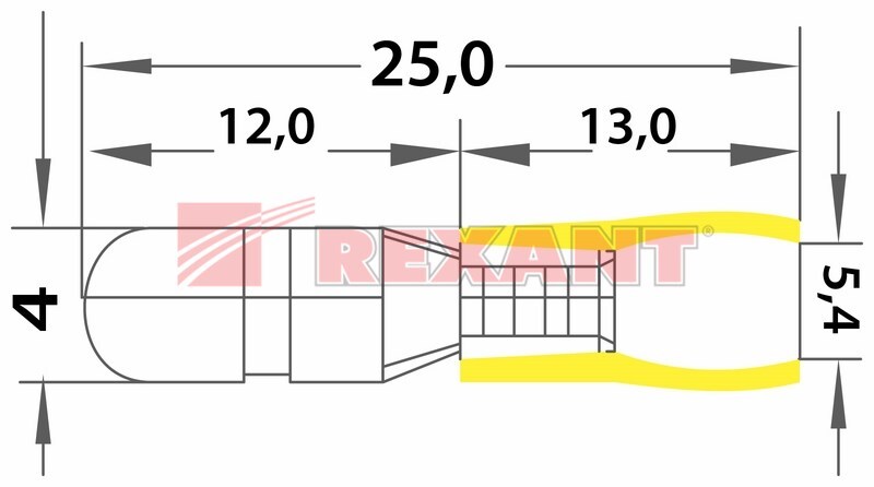Разъем ШТЕКЕРНЫЙ изолированный штекер - 5мм 4-6мм² (РШи-п 6.0-5) желтый Rexant