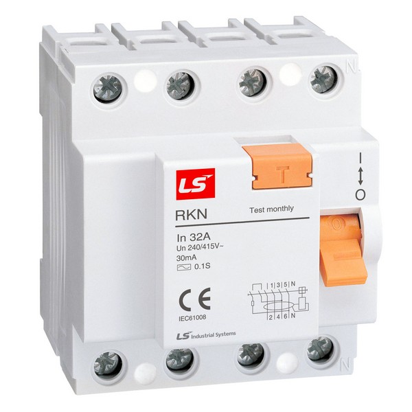 LSIS Устройство защитного отключения (RCCB) LS Electric серии RKN, 3P+N, 25A 30mA, тип AC