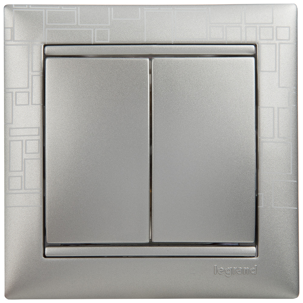 Двухклавишный переключатель Механизм выключателя Legrand . СП Valena 10А IP31 250В алюм. Leg 770105