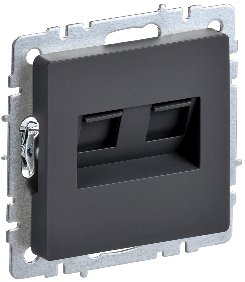 IEK BRITE BASE ГрафитРозетка компьютерная двойная RJ45 кат.5E РК10-2-БрГ