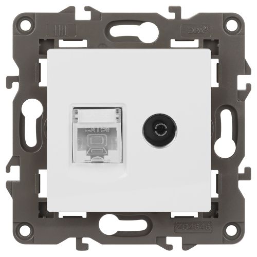 Розетка компьютерная + телевизионная 2-м Elegance 14-3110-01 RJ45 + TV IP20 механизм бел. Эра Б0034314