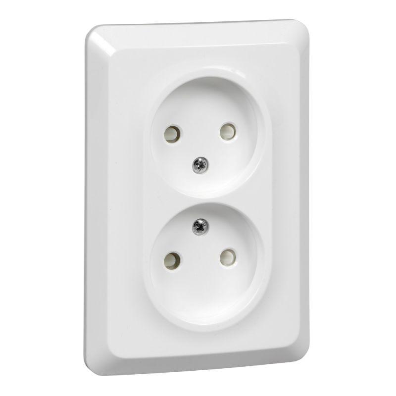 Розетка двойная Schneider Electric ЭТЮД, скрытый монтаж, со шторками, белый, PC16-106B