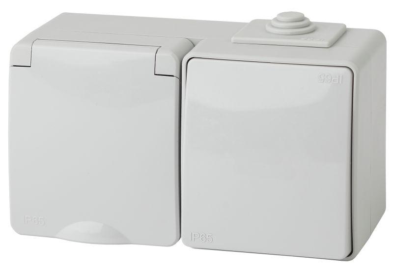 Блок розетка+выключатель ОП Эра Эксперт 11-7601-03 16А10AX-250В гориз. IP65 сер. ЭРА Б0035993