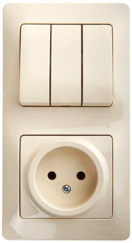 Блок Systeme Electric комбинированный GLOSSA розетка+ выключатель 3-кл. беж. SchE GSL000276