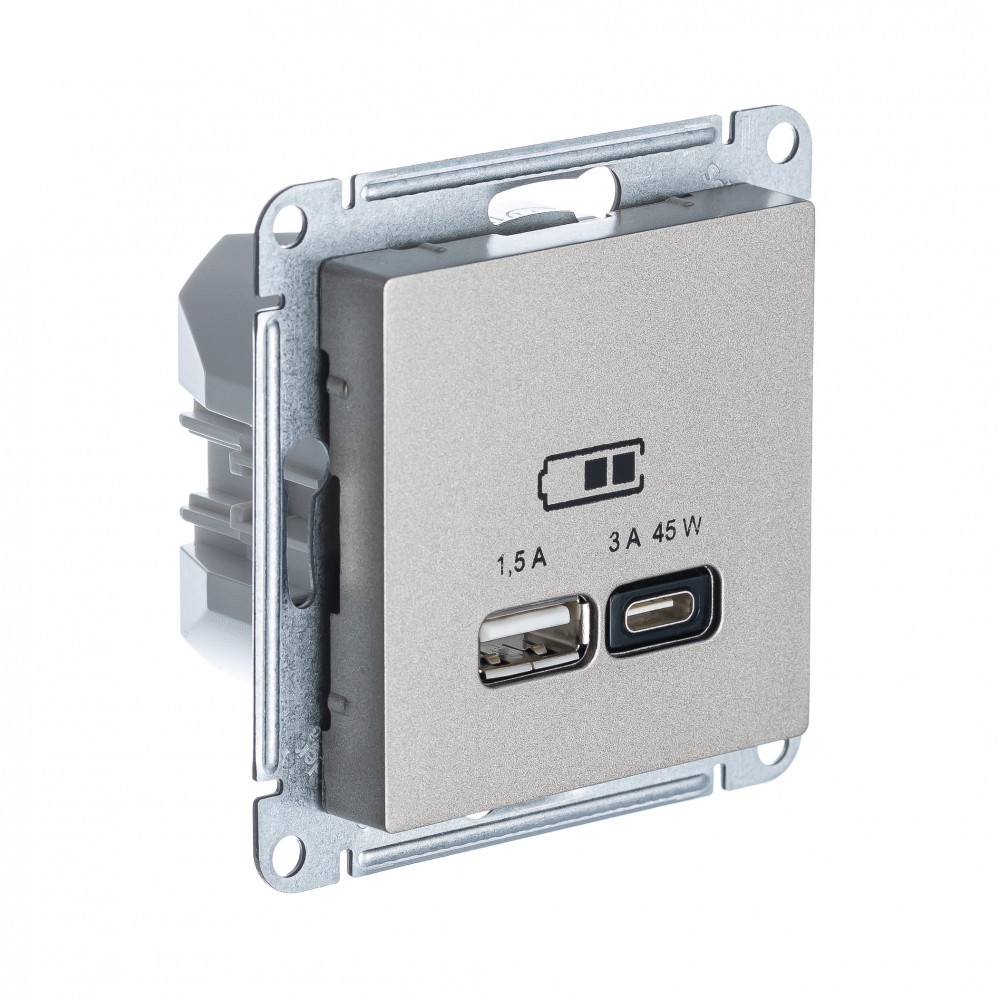 Systeme Electric AtlasDesign Шампань USB Розетка A + тип-C 45W высокоскор.заряд. QC,PD, мех