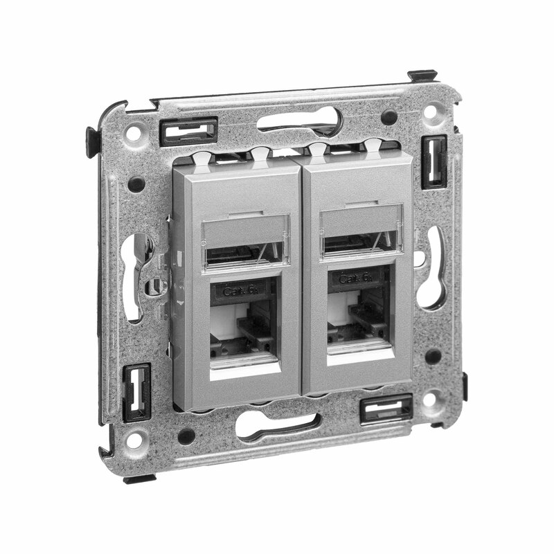 DKC Компьютерная розетка RJ-45 в стену, кат.6А двойная, "Avanti", "Закаленная сталь"