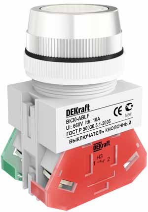 DEKraft Выключатель кноп. ABLF D30 БЕЛЫЙ 220В ВK-30