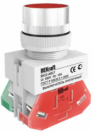 DEKraft Выключатель кноп. ABLF D22 КРАСНЫЙ 220В ВK-22