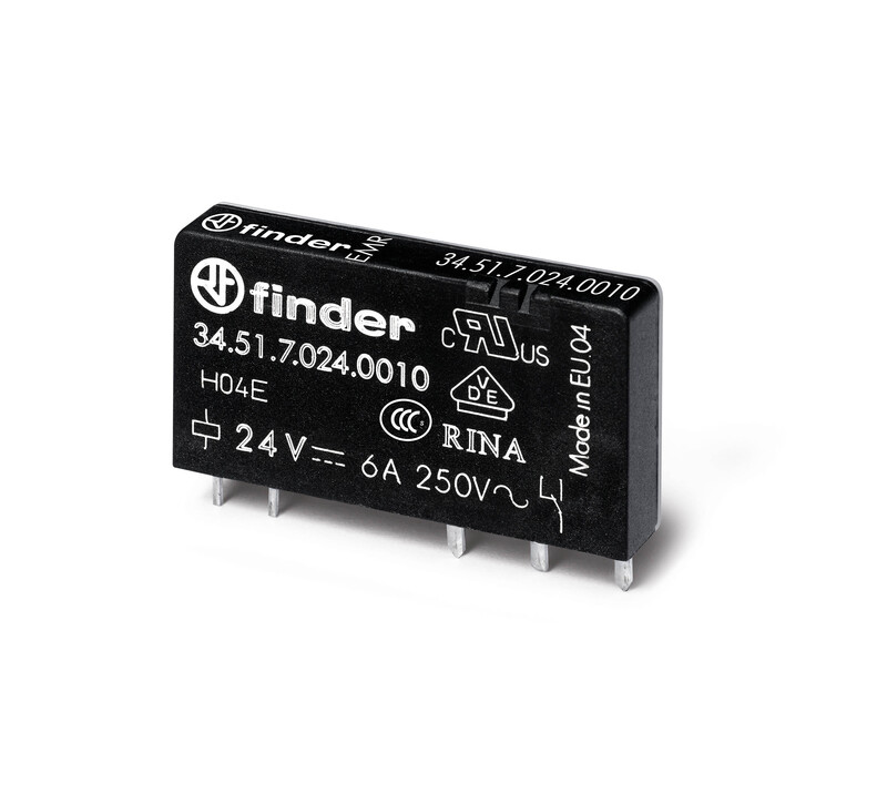 Finder Ультратонкое электромеханическое реле; монтаж на печатную плату; 1CO 6A; контакты AgSnO2; катушка 60В DC (чувствит.); степень защиты RTII