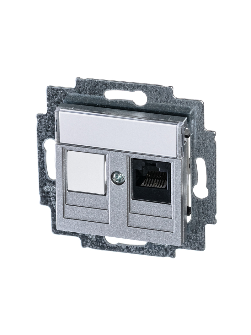 ABB EPJ Levit серебро / дымчатый чёрный Розетка компьютерная RJ45 кат,5e+заглуш,, серебро